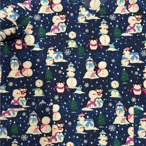 Scrubstar Snowman, Penguin and Snow Scene Winter Holiday Scrub Top. 2XL. - Picture 5 of 7